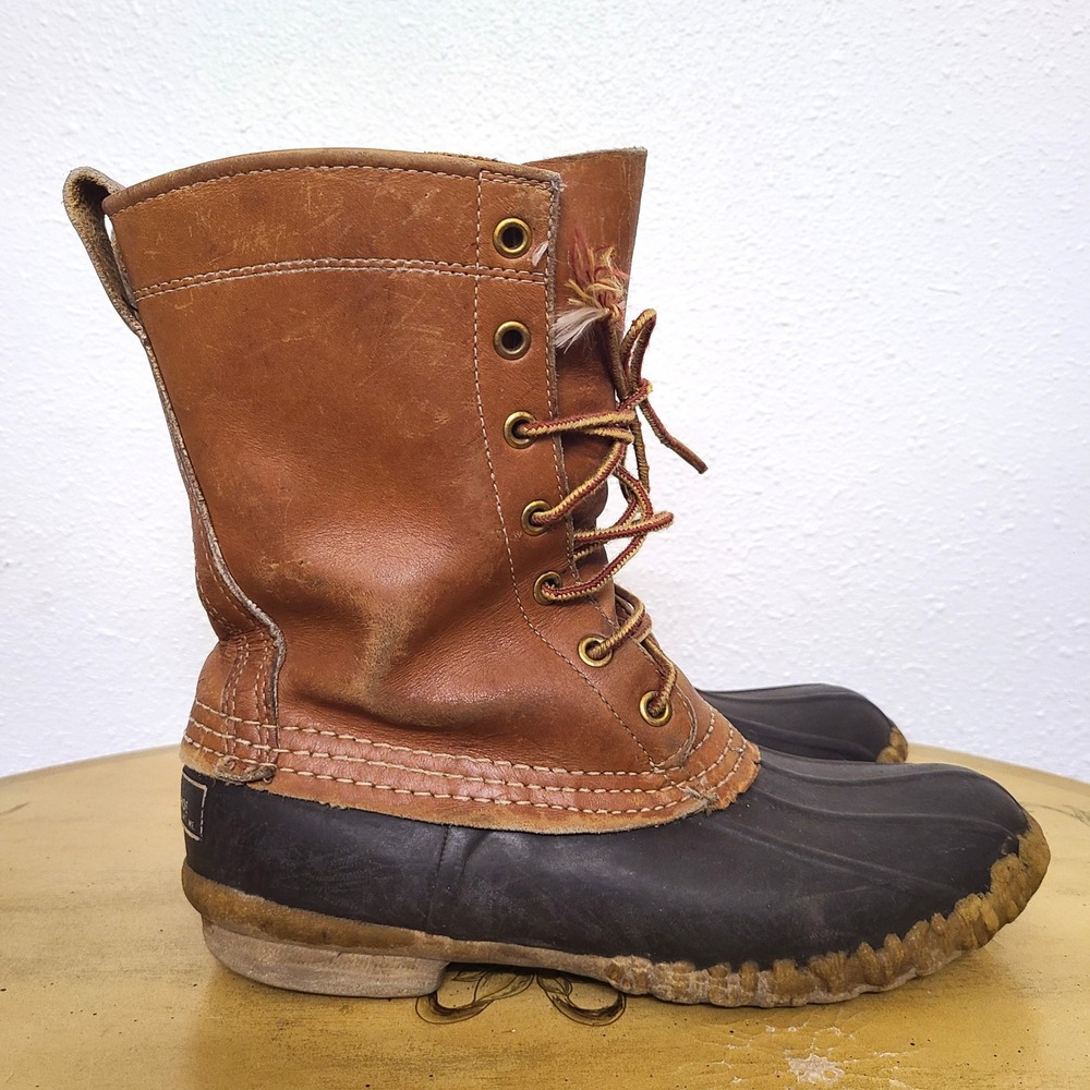 L.L.Bean Sz 7 Brown Leather Rubber Maine Hunting Boots Vintage Outdoors Heritage